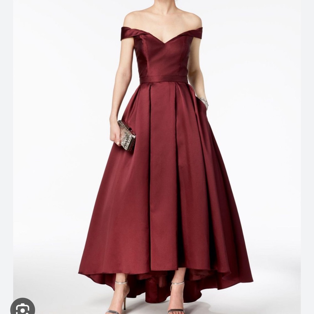 Xscape Off-The-Shoulder Burgundy Gown